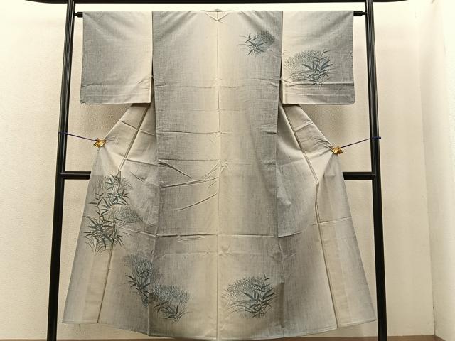 平和屋着物▽訪問着　単衣　紬地　草葉文　暈し染め　正絹　逸品　BAAQ4946du