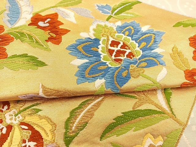 平和屋2 六通太鼓柄袋帯 ふくれ織 花蝶文 金糸 逸品 DAAH6411sf(