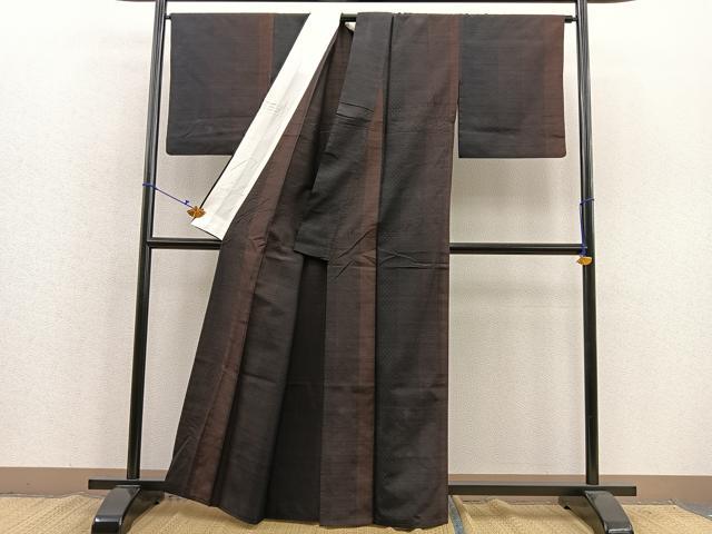 平和屋着物▽上質な紬 単衣 絣文様 正絹 逸品 BAAS7842yc