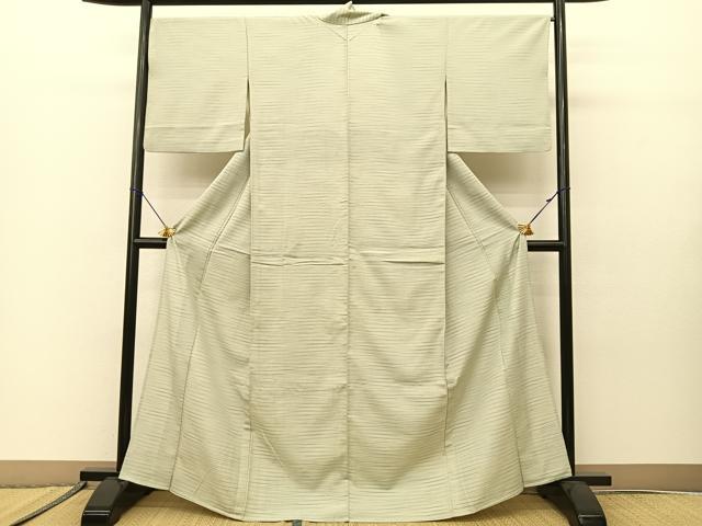 平和屋着物▽本塩沢 単衣 横段文 正絹 逸品 BAAS8010yc