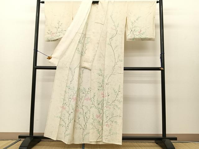 平和屋着物▽訪問着 単衣 手描き 南天文 正絹 逸品 BAAT1134hv