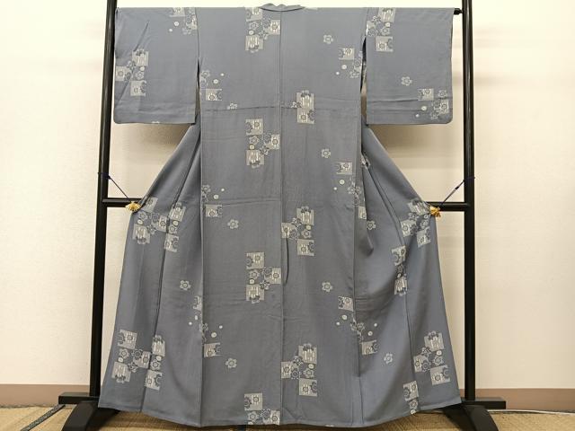 平和屋着物▽上質な小紋 付下げ 単衣 色紙桜文 正絹 逸品