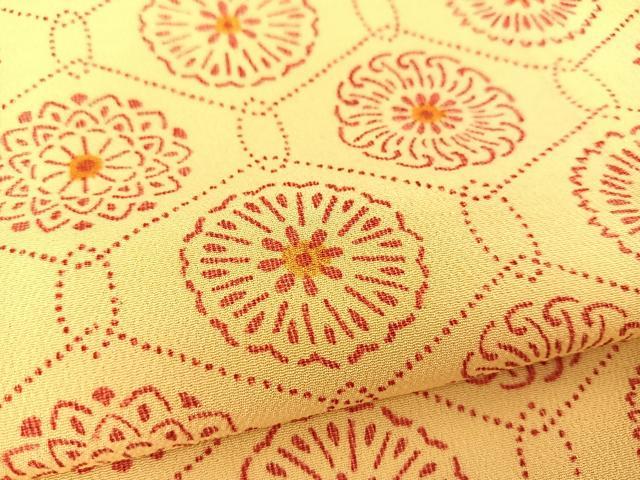 平和屋着物▽上質な小紋　単衣　型染め　幾何学花文　正絹　逸品　BAAS8048yc