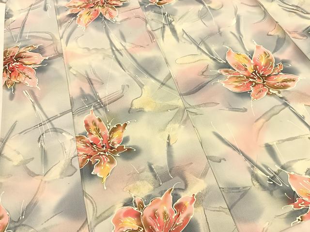 平和屋着物▽上質な小紋　単衣　舞花文　暈し染め　正絹　逸品　未使用　BAAS8049yc