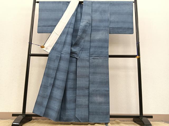 平和屋着物▽上質な紬 単衣 格子 正絹 逸品 BAAS8329hv