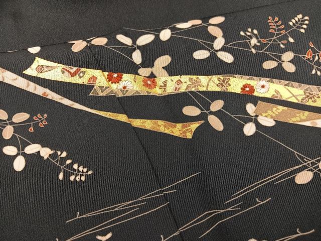 平和屋着物▽訪問着 単衣 刺繍 鬘帯花文 濃紺地 金彩 正絹 逸品 BAAS8335hv