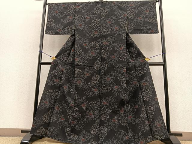 平和屋着物▽上質な紬　単衣　花唐草文　正絹　逸品　BAAS8357hv 平和屋着物▽上質な紬 単衣 花唐草文 正絹 逸品 BAAS8357hv 紬