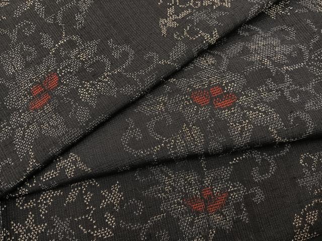 平和屋着物▽上質な紬　単衣　花唐草文　正絹　逸品　BAAS8357hv