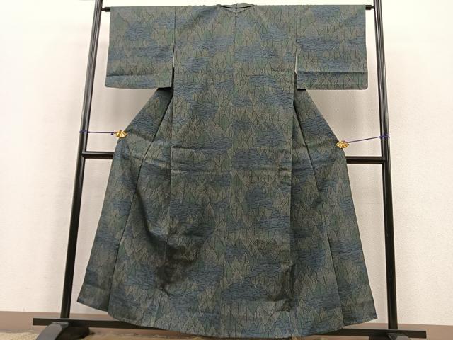 平和屋着物▽上質な紬 単衣 樹林文 正絹 逸品 DAAS0197az