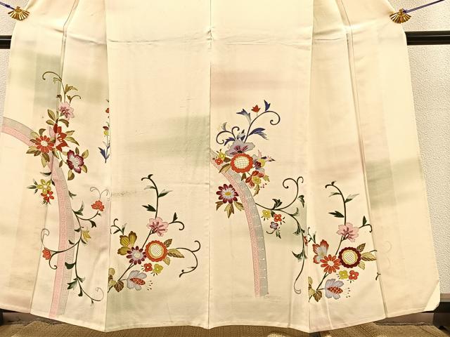 平和屋着物▽訪問着　単衣　刺繍　立波文　暈し染め　正絹　逸品　CAAV0977ou 平和屋着物▽訪問着 単衣 刺繍 立波文 暈し染め 正絹 逸品