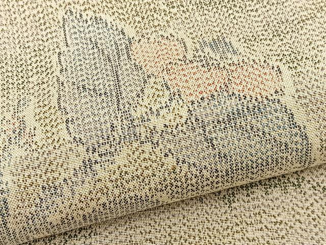 平和屋着物▽上質な紬　単衣　枝花文　正絹　逸品　BAAS8375hv