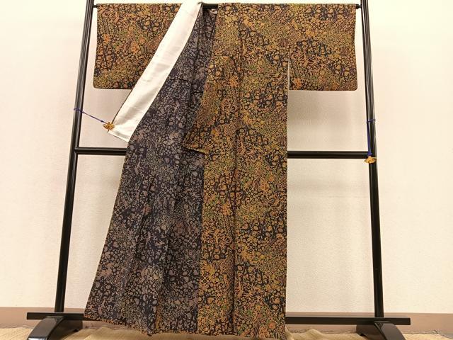 平和屋着物▽上質な小紋 単衣 花鳥文 金彩 正絹 逸品 未使用