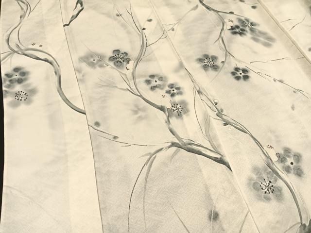 平和屋着物▽染色家 岩浅公展　小紋　単衣　手描き　枝梅文　正絹　逸品　未使用　BAAS8380hv
