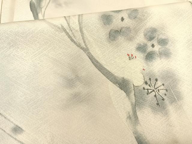 平和屋着物▽染色家 岩浅公展　小紋　単衣　手描き　枝梅文　正絹　逸品　未使用　BAAS8380hv_3