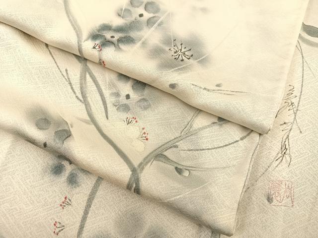 平和屋着物▽染色家 岩浅公展 小紋 単衣 手描き 枝梅文