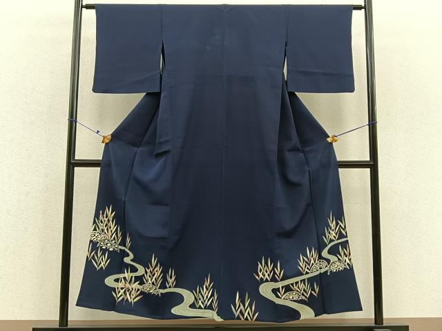 平和屋着物▽色留訪問着　単衣　流水草木文　正絹　逸品　BAAS8895ui