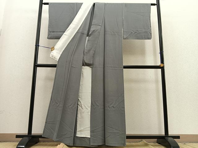 平和屋着物▽上質な色無地 単衣 薄墨色 正絹 逸品 BAAS9232ow