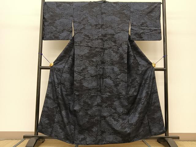しつけ付　超美品　重要無形文化財 本場　久米島紬　着物　絣　焦茶　162 sr176_1.jpg