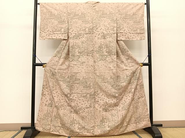 平和屋着物▽上質な紬 単衣 縞 正絹 逸品 BAAT9089yc