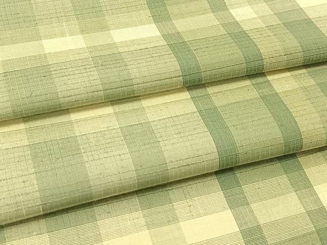 平和屋着物●上質な紬　格子柄　正絹　逸品　BAAT0935yc