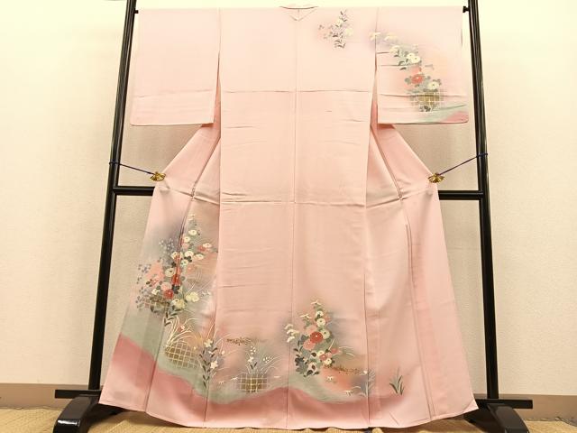 平和屋着物▽訪問着　単衣　菊花文　暈し染め　金彩　正絹　逸品　BAAT1106hv