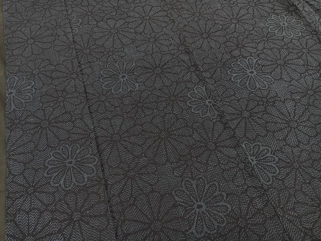 平和屋着物▽上質な紬　単衣　花尽し　正絹　逸品　BAAT1117hv