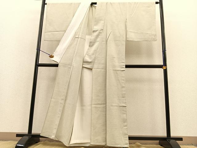 平和屋着物▽本塩沢　単衣　やまだ織　横段文　正絹　逸品　BAAT1155hv_2