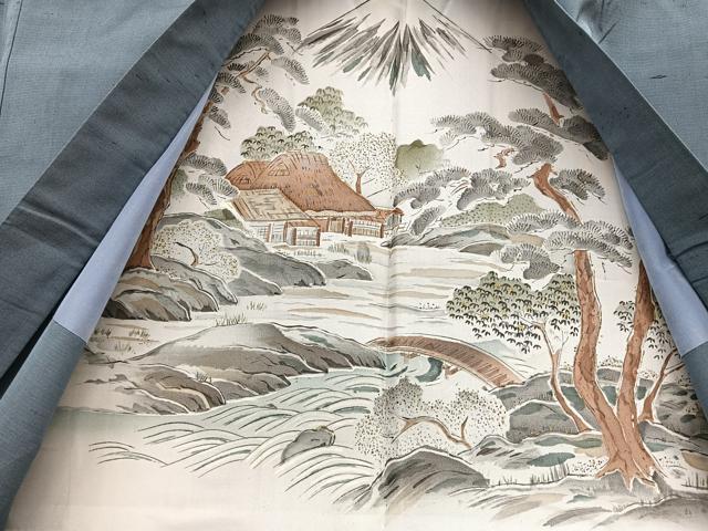 平和屋着物○男性 紬 アンサンブル 色無地 錆鼠色 キングサイズ