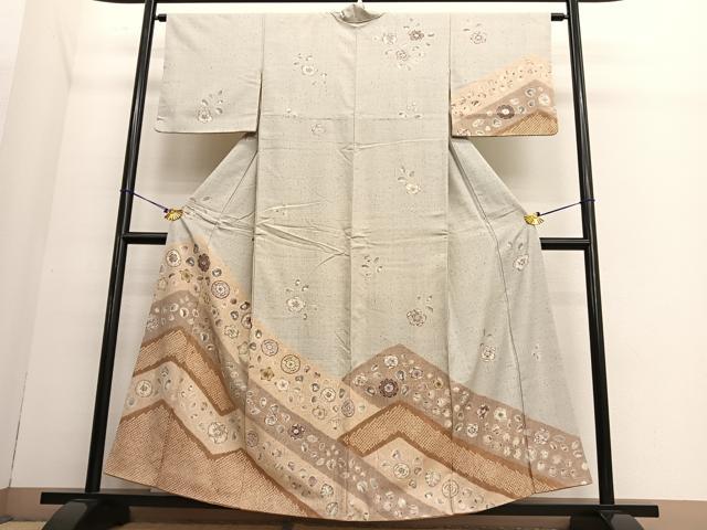 平和屋着物●訪問着　紬地　辻が花　絞り　正絹　逸品　BAAT3197hv