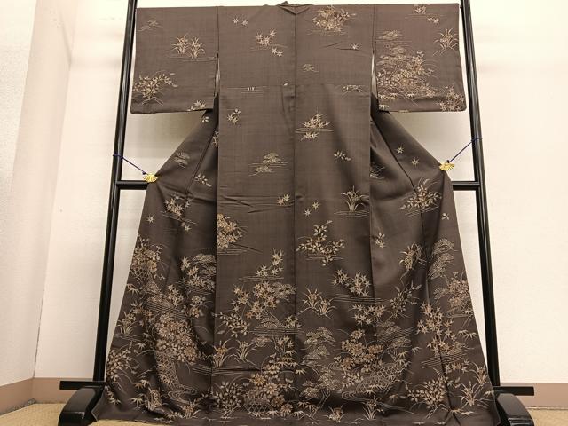 平和屋着物●訪問着　紬地　ろうけつ染め　籬花文　ロング丈　正絹　逸品　BAAT6622hv