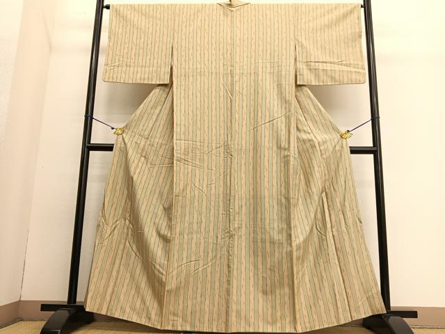 平和屋着物▽上質な紬 単衣 菱文 正絹 逸品 AAAZ9344fy