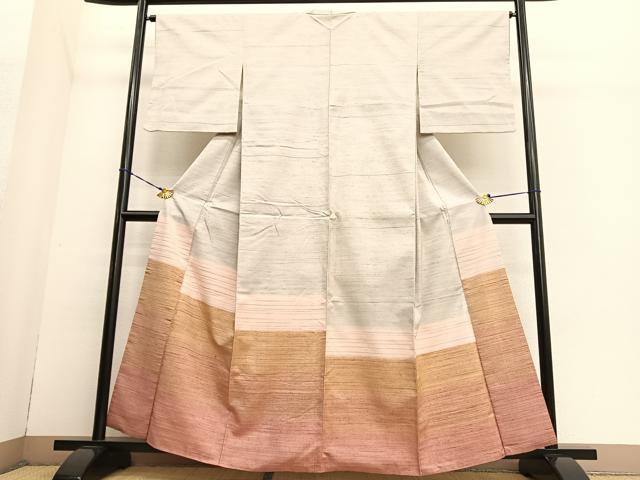 平和屋着物●訪問着　紬地　横段文　正絹　逸品　BAAT6643hv