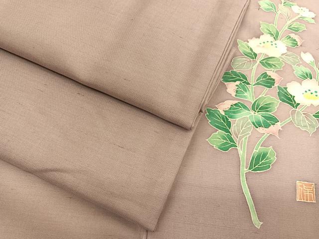 平和屋着物●本加賀友禅作家　鶴見保次　紬　色無地　梅染色　銀座おゝぎ屋扱い　正絹　逸品　BAAT6670hv