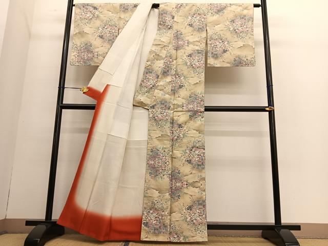 平和屋着物○本場大島紬 麻の葉枝花文 正絹 逸品 CAAW7393yc