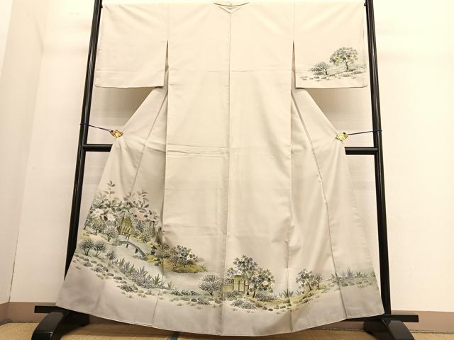 平和屋着物●訪問着　本場染大島紬　手描き　御所解花文　正絹　逸品　BAAT6705hv