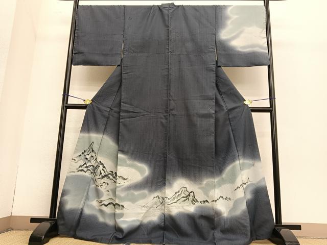 平和屋着物●訪問着　作家物　紬地　遠山文　正絹　逸品　BAAT6710hv