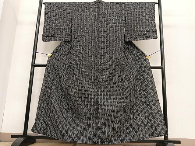 平和屋着物▽久留米絣 単衣 秋名バラ柄 綿 逸品 BAAT6712hv 紬