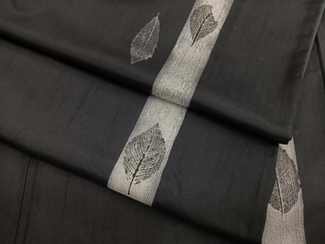 平和屋着物●上質な紬　草葉間道　黒地　正絹　逸品　BAAT6724hv