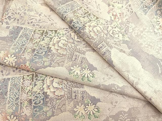 平和屋着物●本場大島紬　9マルキ　几帳御所車花文　正絹　逸品　未使用　BAAT6736hv