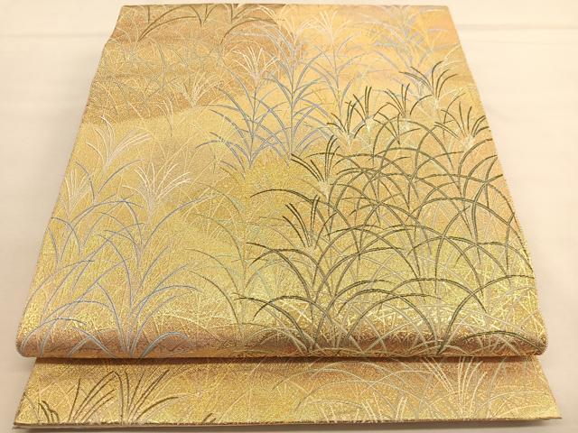 平和屋着物●西陣　長嶋成織物　ながしま帯　六通柄袋帯　秋野　金糸　正絹　逸品　BAAT6781hv