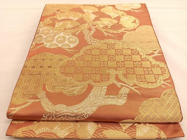 平和屋着物■西陣　川島織物　全通柄　本袋帯　松笠立波扇面文　金糸　正絹　逸品　BAAT6810hv