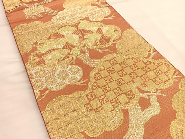 平和屋着物■西陣　川島織物　全通柄　本袋帯　松笠立波扇面文　金糸　正絹　逸品　BAAT6810hv 平和屋着物□西陣 川島織物 全通柄 本袋帯 松笠立波扇面文