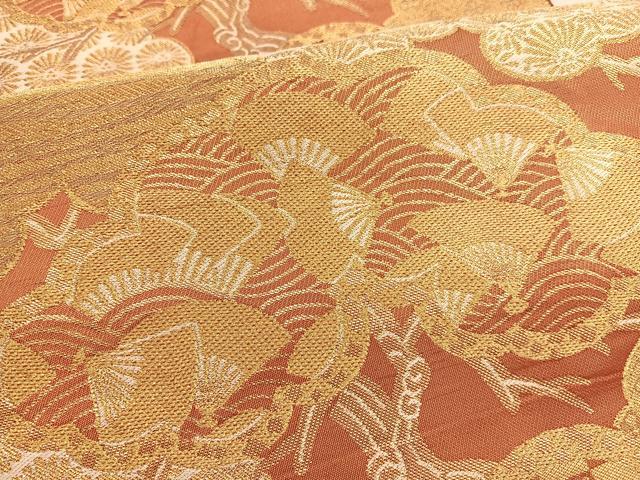 平和屋着物□西陣 川島織物 全通柄 本袋帯 松笠立波扇面文