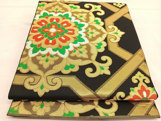 西陣 川島織物 生成ベージュ 唐織 花唐草 袋帯 六通 美品 西陣 川島織物 生成ベージュ 唐織 花唐草 袋帯 六通 美品 平和屋着物