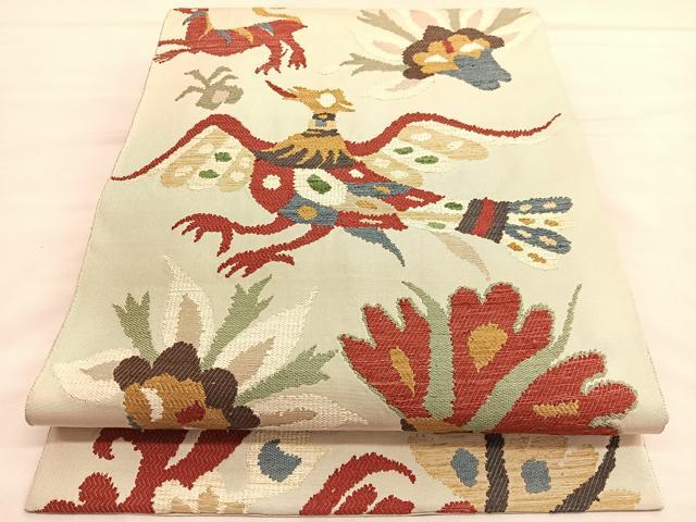 平和屋着物■六通柄袋帯　唐織　鳳凰動物花文　正絹　逸品　BAAT6831hv