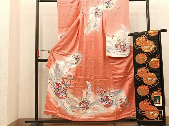 503ag94■七五三 七歳 女児 着物&袋帯 蝶 金彩 朱色■美品 23yotumi1-1.jpg