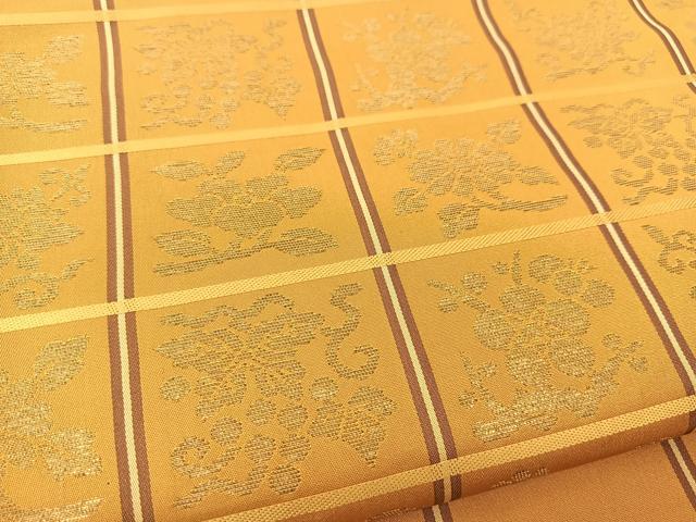 平和屋着物●西陣　川島織物　九寸開き名古屋帯　格子柄花文　金糸　正絹　逸品　BAAT7966yc 平和屋着物○西陣 川島織物 九寸開き名古屋帯 格子柄花文
