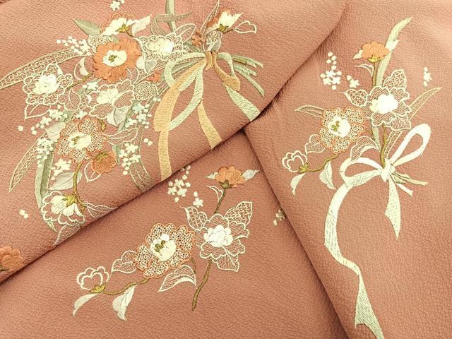 平和屋着物●訪問着　総刺繍　花束文　金糸　正絹　逸品　未使用　BAAT8723hv