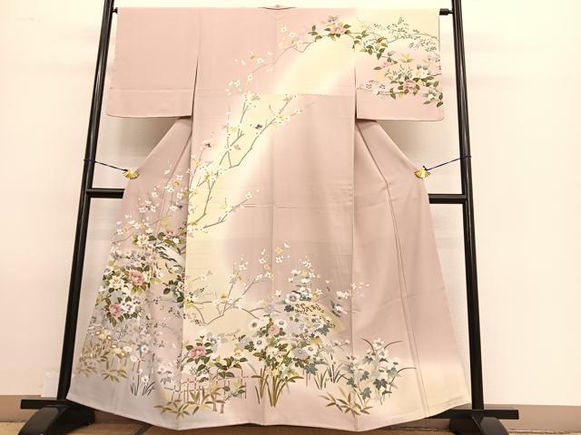 平和屋着物●訪問着　地紙花鳥文　暈し染め　正絹　逸品　未使用　BAAT8732hv