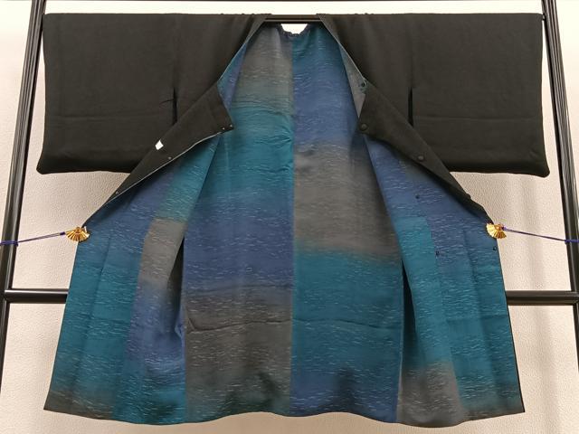 平和屋着物＃道行コート リバーシブル 霞文 暈し染め 黒地 ロング丈